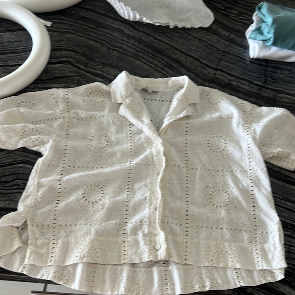Madewell white eyelet camp  Button Down Shirt